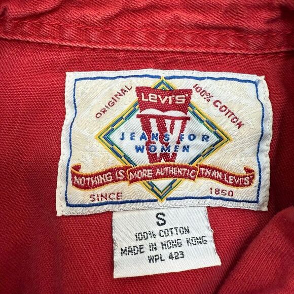 Levi’s Red Jean Denim Shirt Button Down Small Western Snap Button - Picture 3 of 6